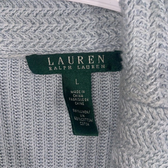 Lauren Ralph Lauren Cardigan Womens Large Blue Linen Blend Long Sleeve Collared - Picture 4 of 14